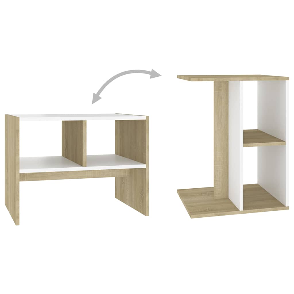 Side Table White and Sonoma Oak 60x40x45 cm Engineered Wood