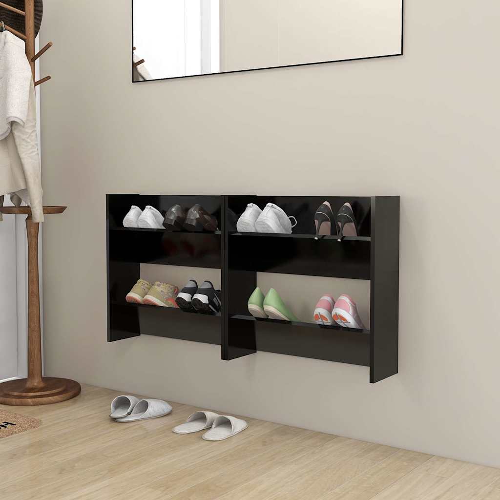 Wall Shoe Cabinets 2 pcs Black 60x18x60 cm Engineered Wood