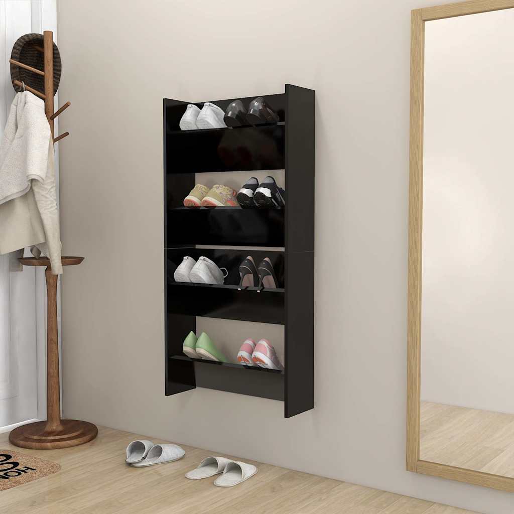 Wall Shoe Cabinets 2 pcs Black 60x18x60 cm Engineered Wood