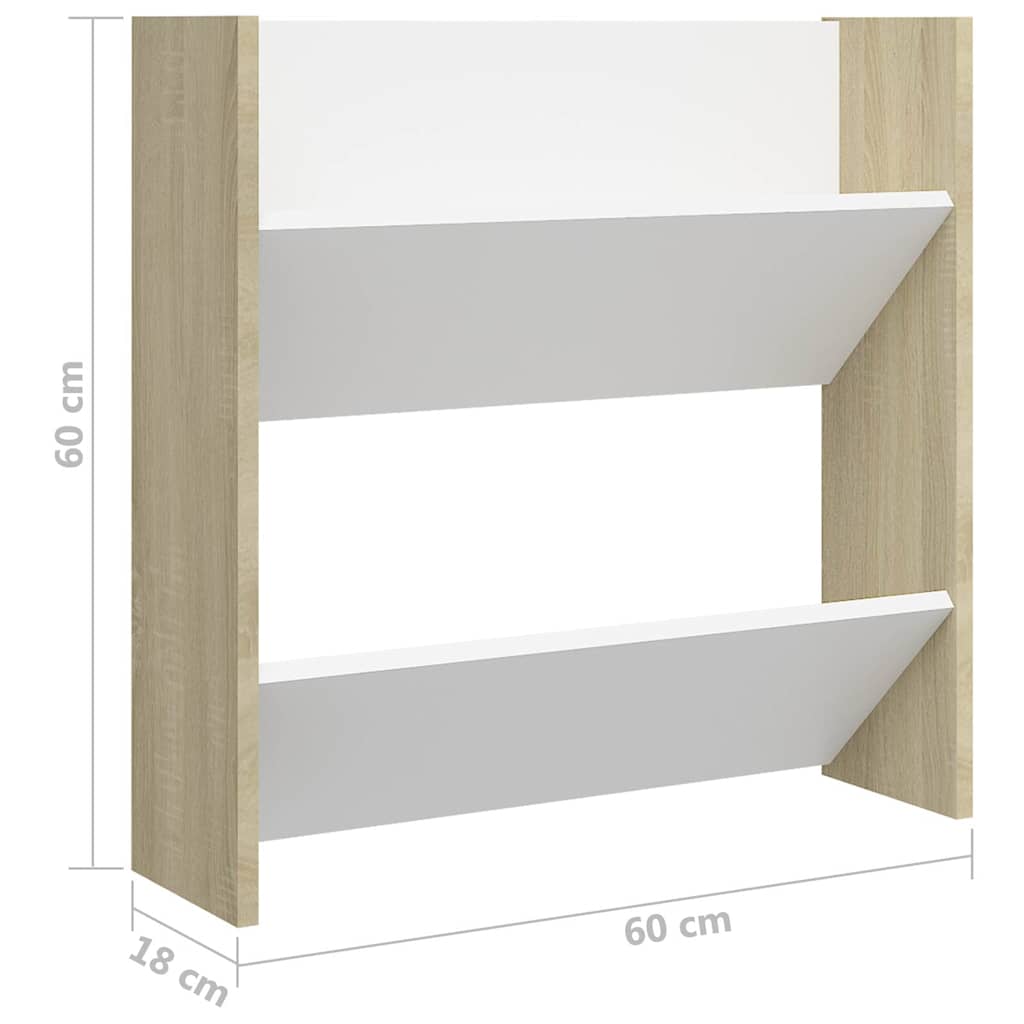 Wall Shoe Cabinet White and Sonoma Oak 60x18x60 cm Engineered Wood
