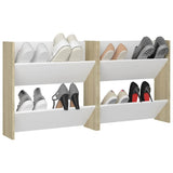 Wall Shoe Cabinets 2 pcs White&Sonoma Oak 60x18x60 cm Engineered Wood - Top-Down View