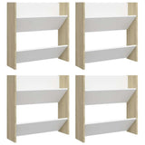 Wall Shoe Cabinets 4 pcs White&Sonoma Oak 60x18x60 cm Engineered Wood - Front View