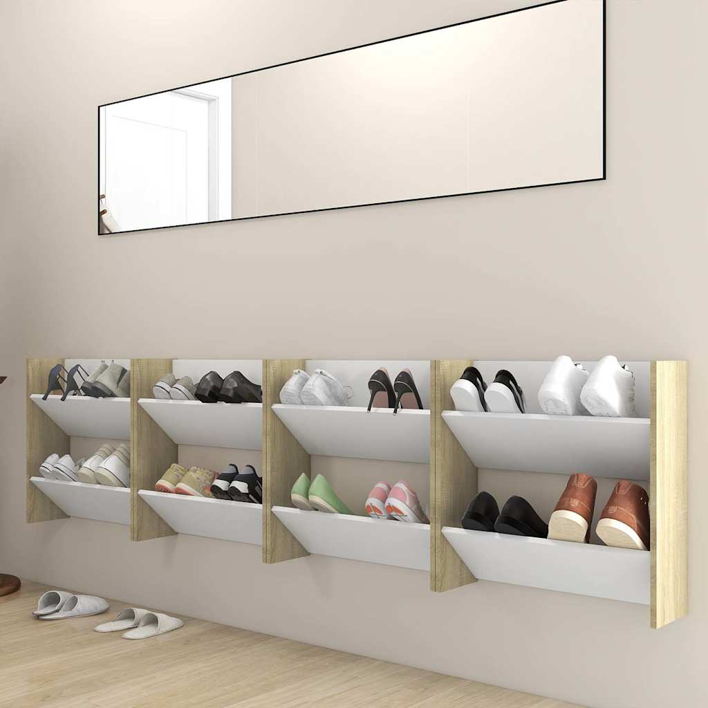 Wall Shoe Cabinets 4 pcs White&Sonoma Oak 60x18x60 cm Engineered Wood