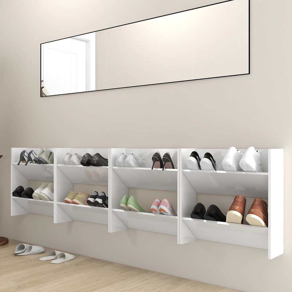Wall Shoe Cabinets 4 pcs High Gloss White 60x18x60 cm Engineered Wood