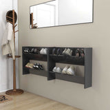 Wall Shoe Cabinets 2 pcs Grey 80x18x60 cm Engineered Wood - Side View