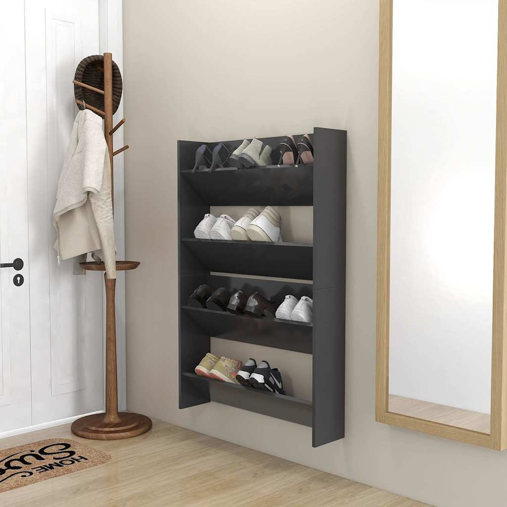 Wall Shoe Cabinets 2 pcs Grey 80x18x60 cm Engineered Wood