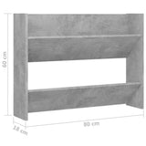 Wall Shoe Cabinet Concrete Grey 80x18x60 cm Engineered Wood - Rear View