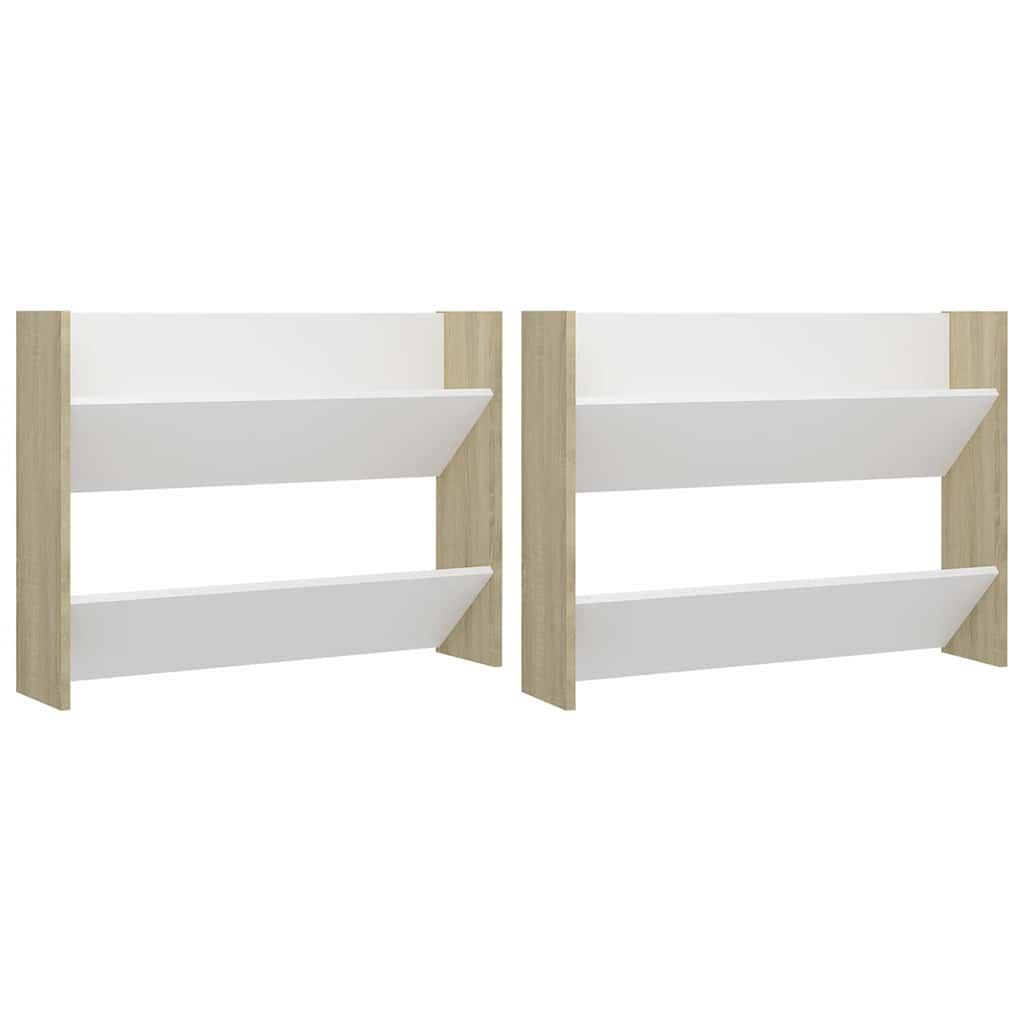 Wall Shoe Cabinets 2 pcs White&Sonoma Oak 80x18x60 cm Engineered Wood