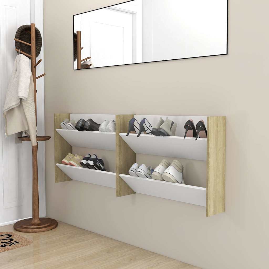 Wall Shoe Cabinets 2 pcs White&Sonoma Oak 80x18x60 cm Engineered Wood