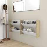 Wall Shoe Cabinets 2 pcs White&Sonoma Oak 80x18x60 cm Engineered Wood