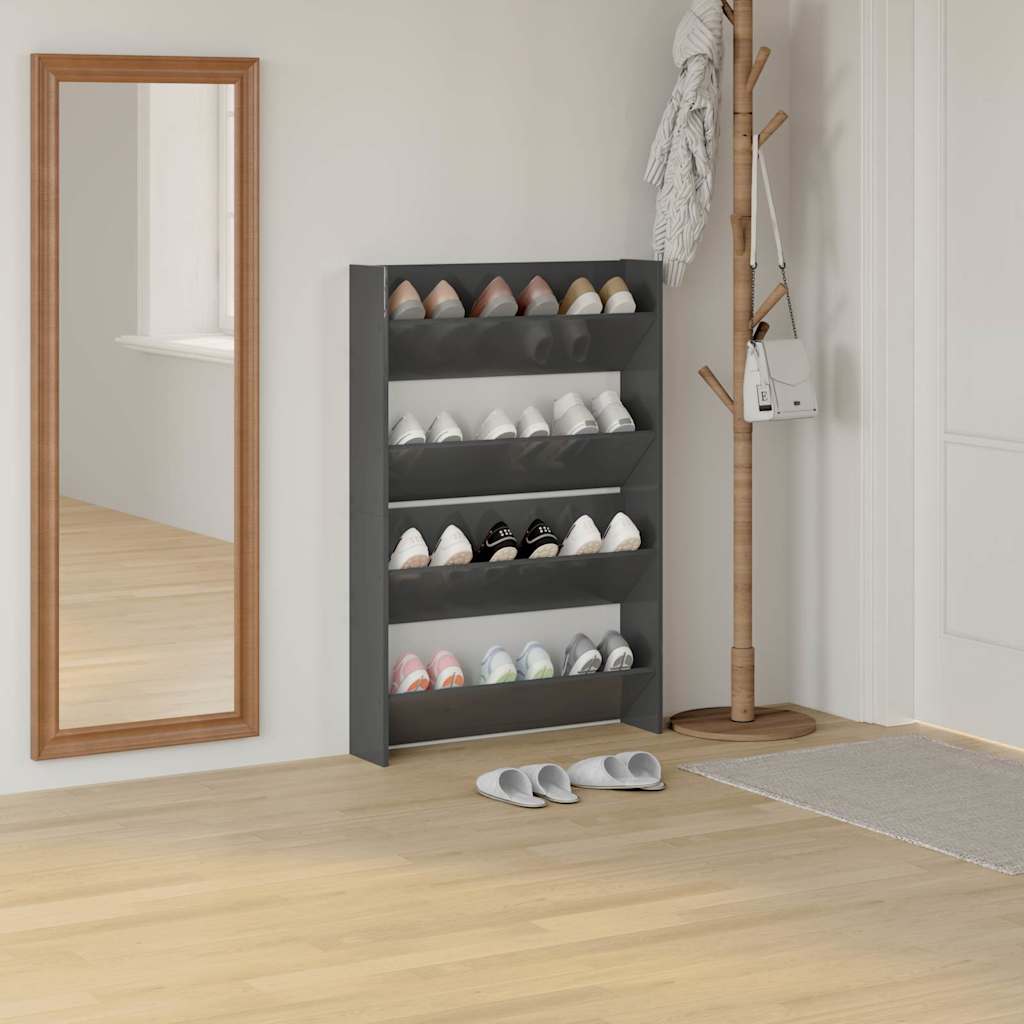 Wall Shoe Cabinets 2 pcs High Gloss Grey 80x18x60 cm Engineered Wood