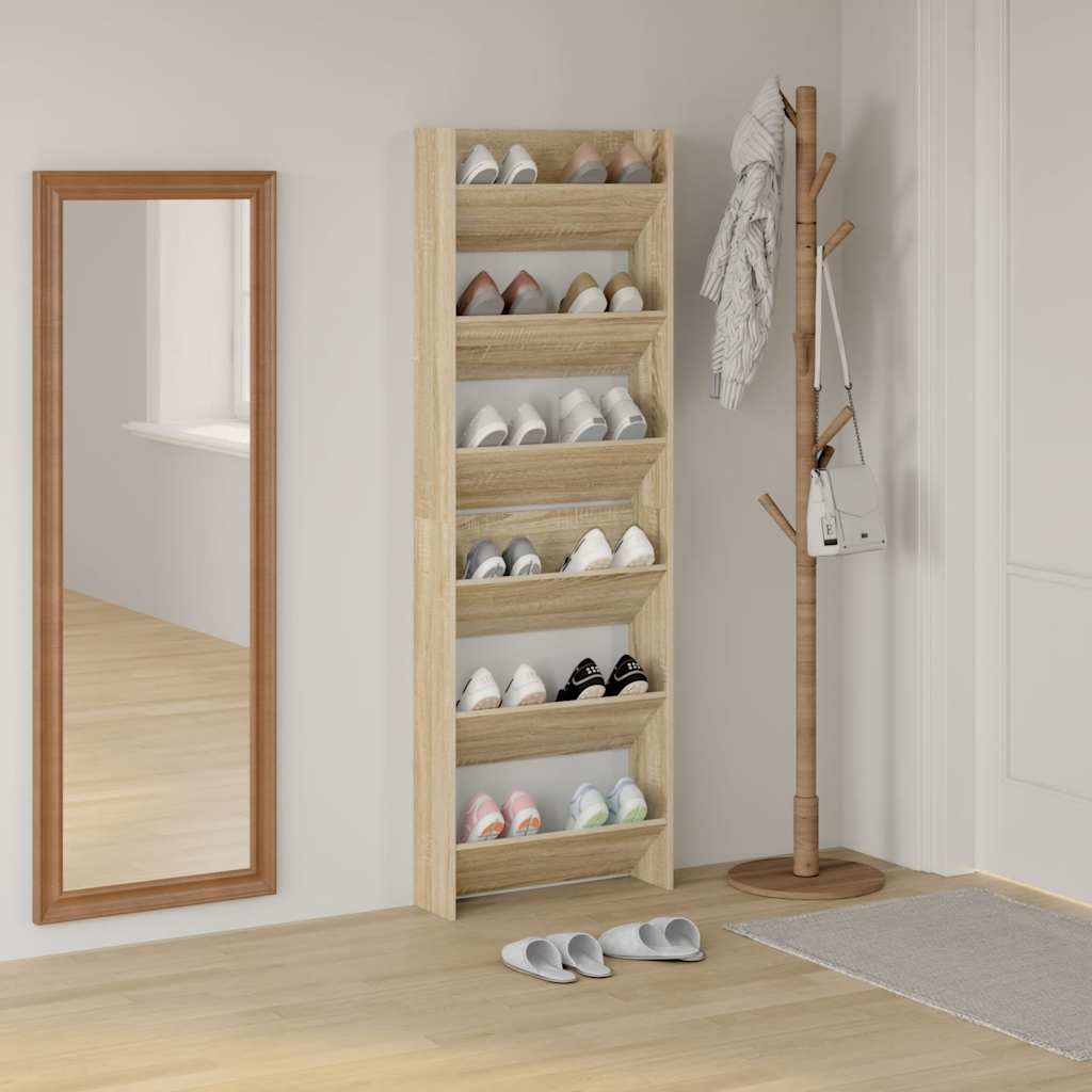 Wall Shoe Cabinets 2 pcs Sonoma Oak 60x18x90 cm Engineered Wood