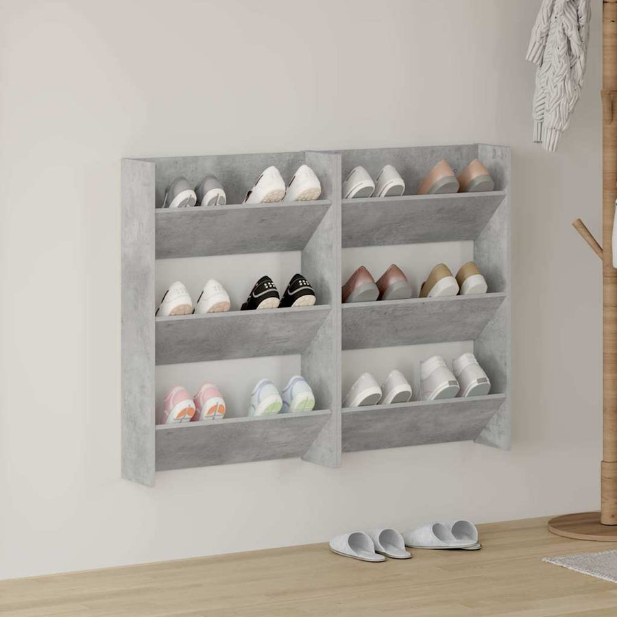 Wall Shoe Cabinets 2 pcs Concrete Grey 60x18x90 cm