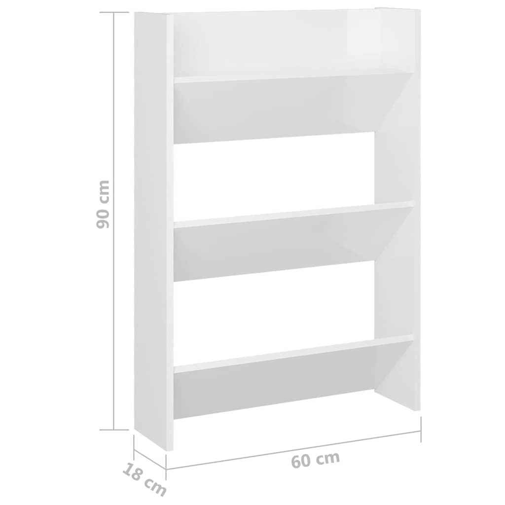 Wall Shoe Cabinet High Gloss White 60x18x90 cm Engineered Wood