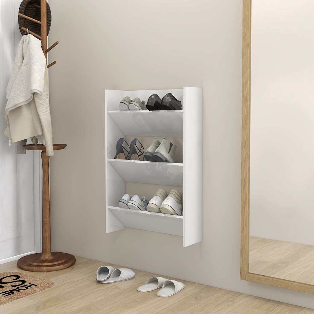 Wall Shoe Cabinet High Gloss White 60x18x90 cm Engineered Wood