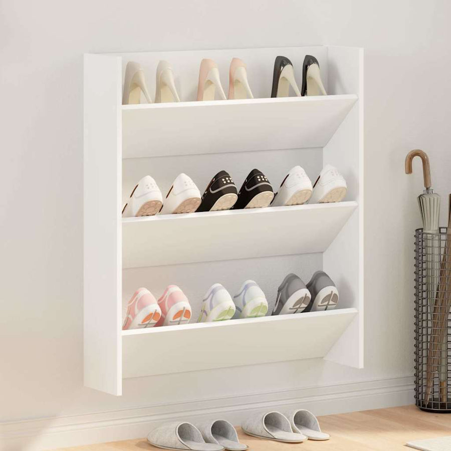 Wall Shoe Cabinet White 80x18x90 cm Engineered Wood