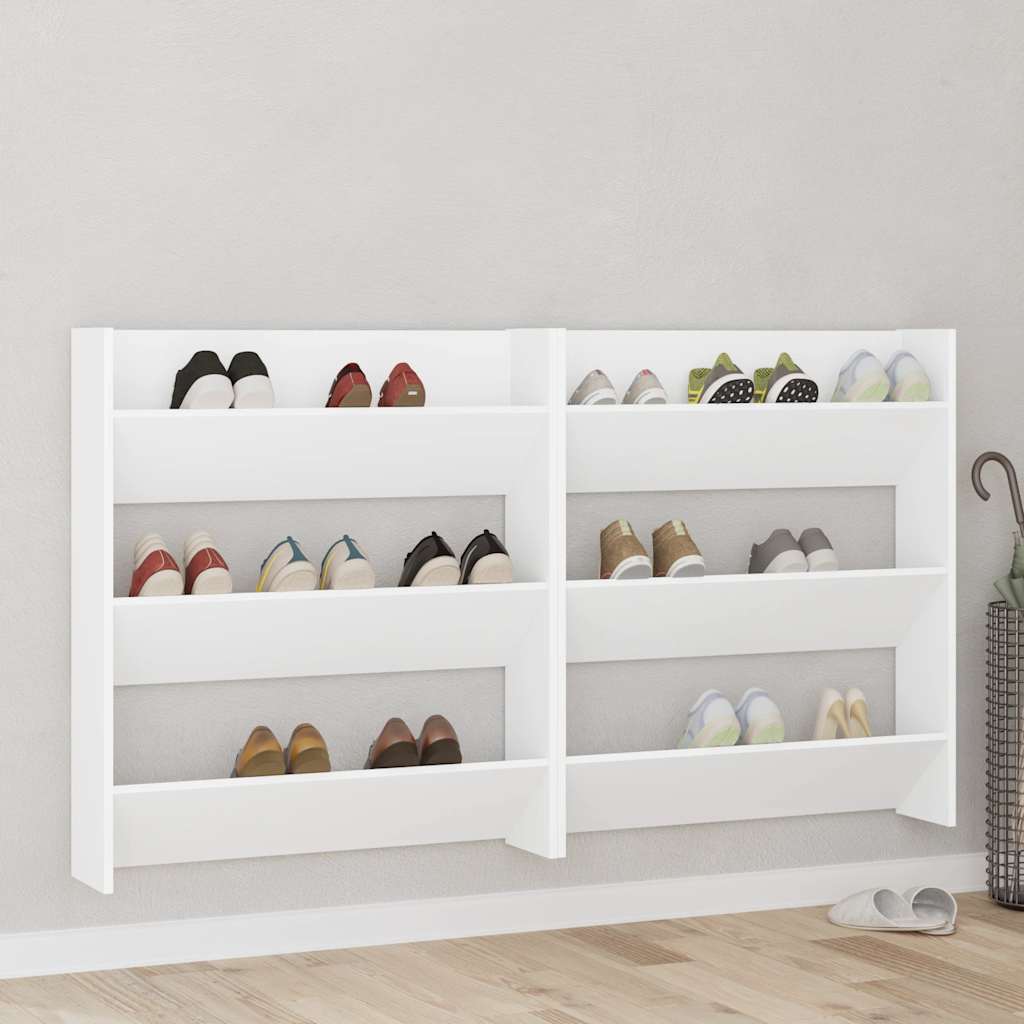 Wall Shoe Cabinets 2 pcs White 80x18x90 cm Engineered Wood