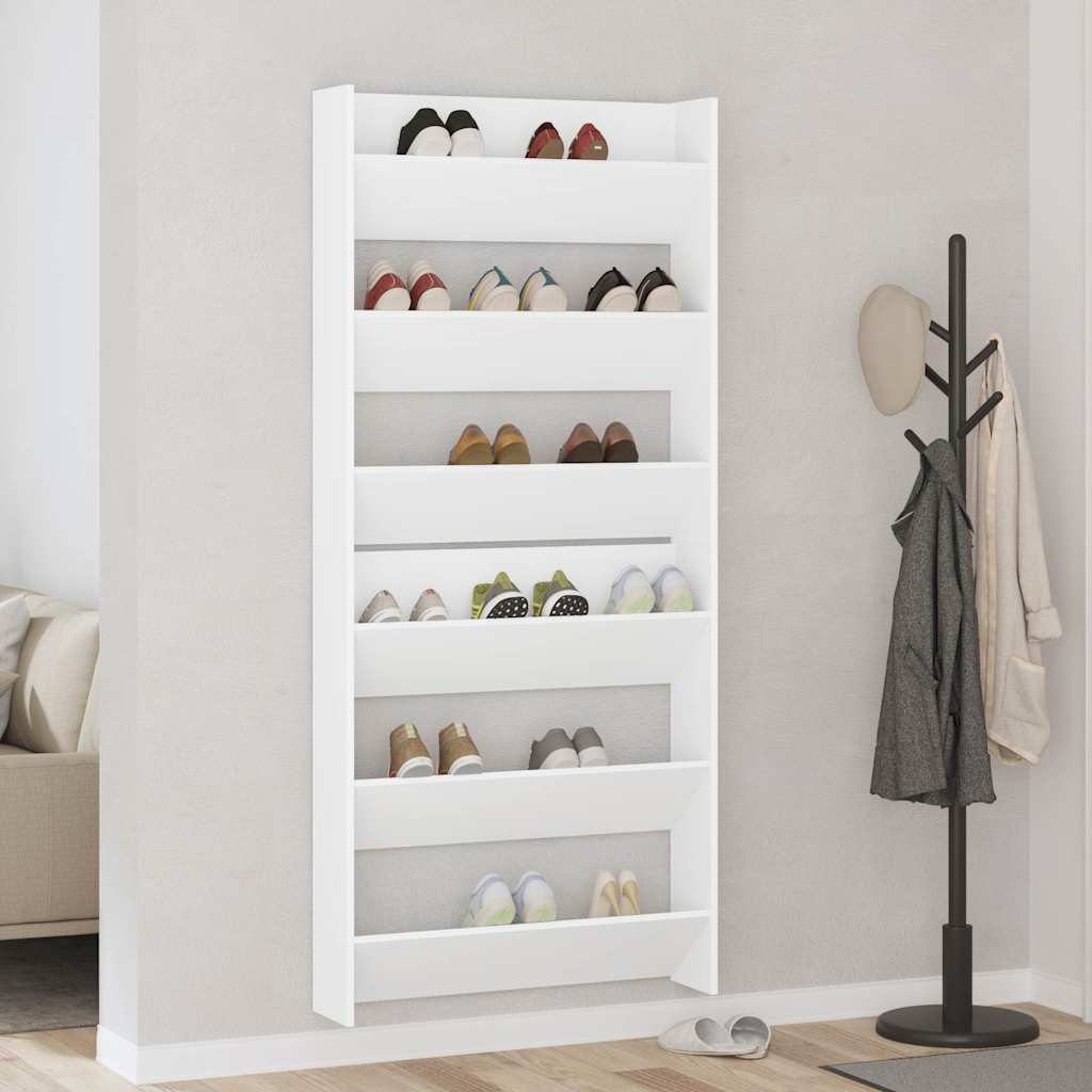 Wall Shoe Cabinets 2 pcs White 80x18x90 cm Engineered Wood