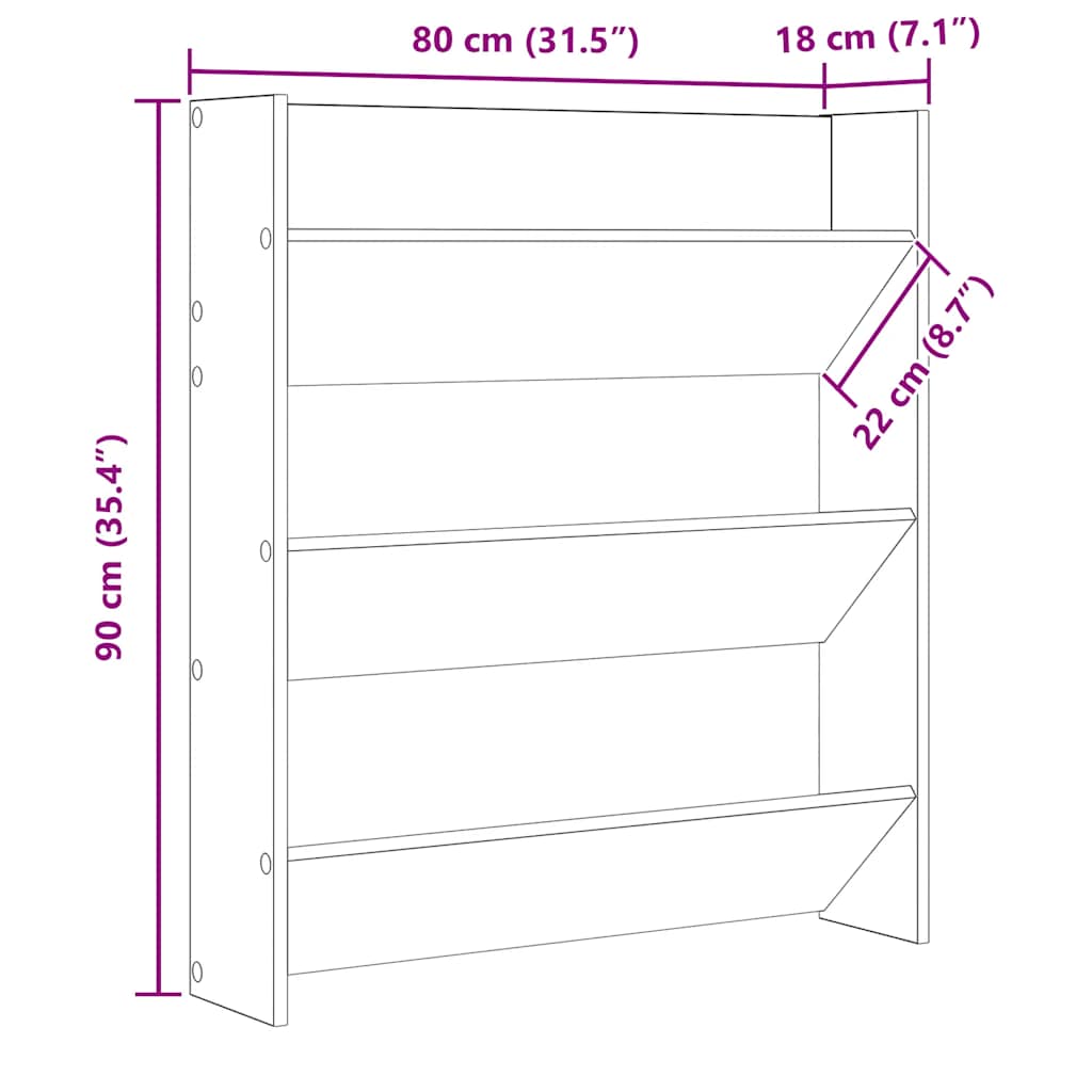 Wall Shoe Cabinet Black 80x18x90 cm Engineered Wood