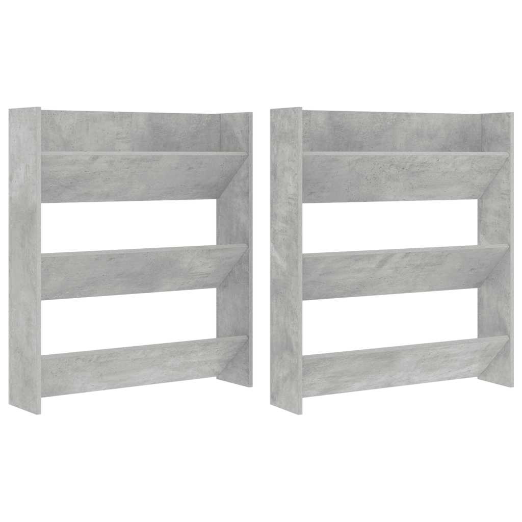 Wall Shoe Cabinets 2 pcs Concrete Grey 80x18x90 cm Engineered Wood