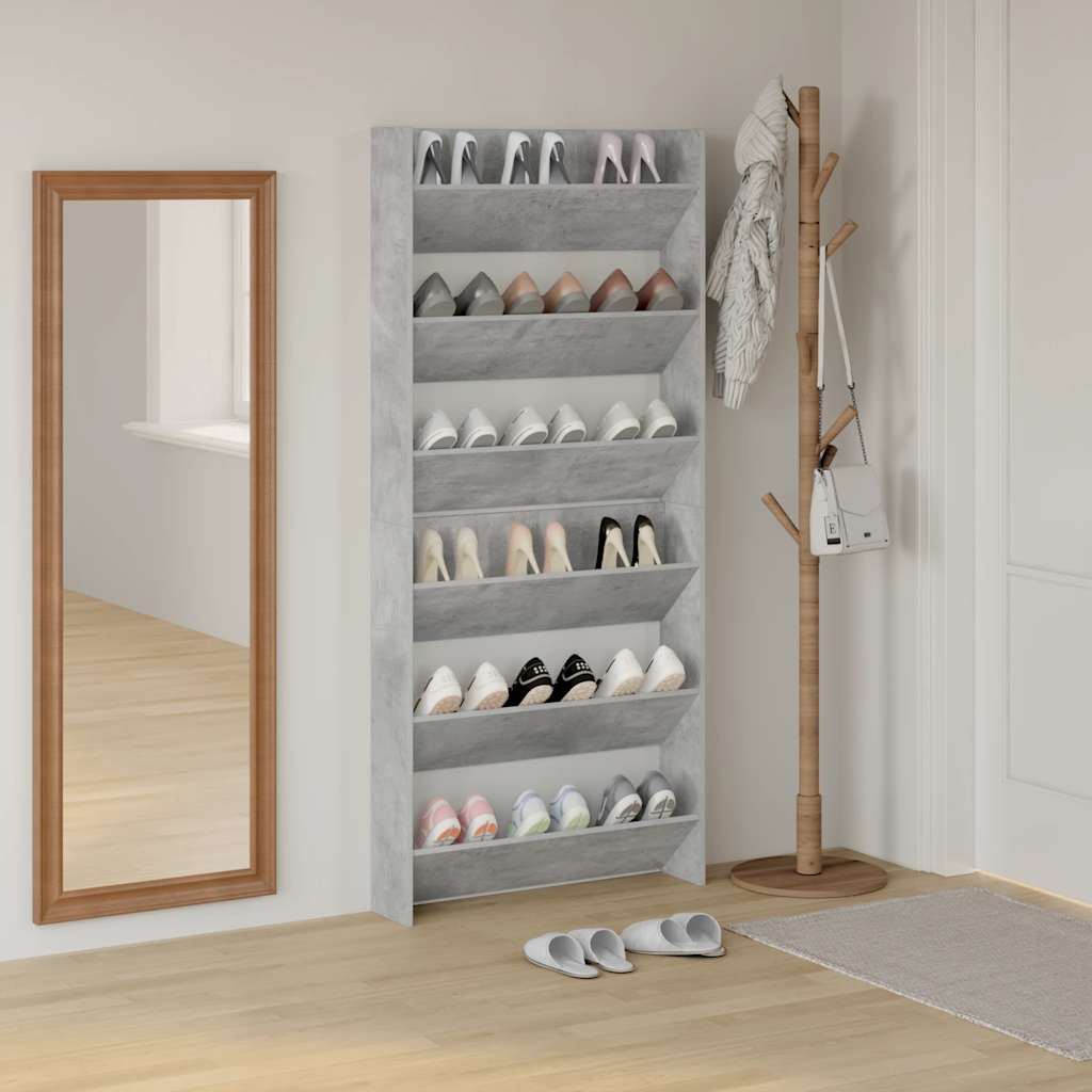 Wall Shoe Cabinets 2 pcs Concrete Grey 80x18x90 cm Engineered Wood