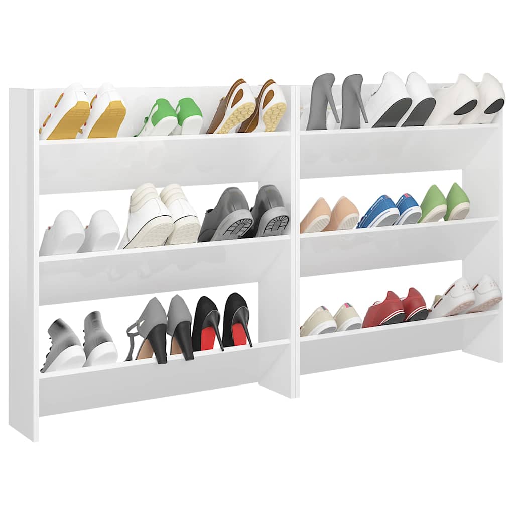 Wall Shoe Cabinets 2 pcs High Gloss White 80x18x90cm Engineered Wood