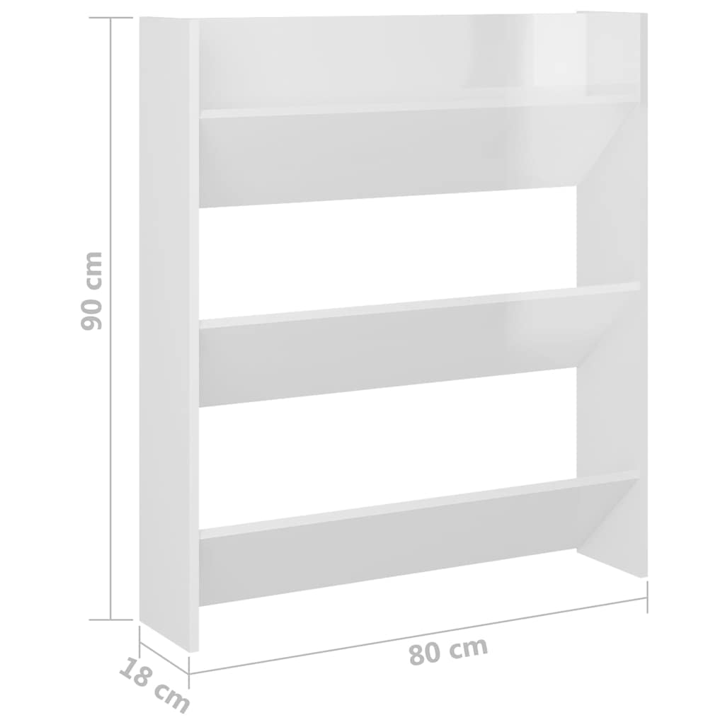 Wall Shoe Cabinets 2 pcs High Gloss White 80x18x90cm Engineered Wood