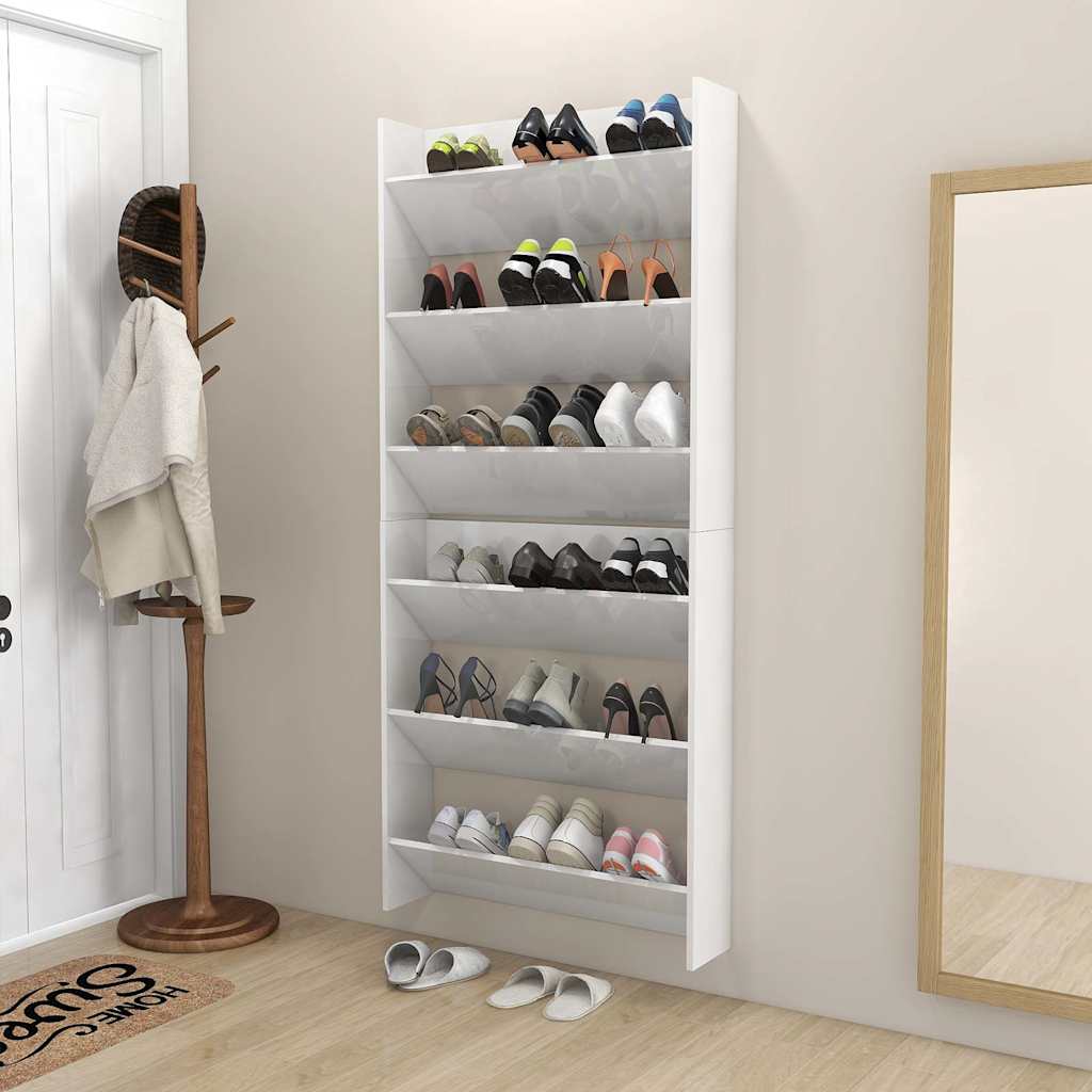 Wall Shoe Cabinets 2 pcs High Gloss White 80x18x90cm Engineered Wood
