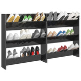 Wall Shoe Cabinets 2 pcs High Gloss Grey 80x18x90 cm Engineered Wood