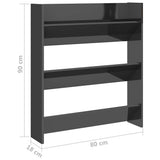 Wall Shoe Cabinets 2 pcs High Gloss Grey 80x18x90 cm Engineered Wood