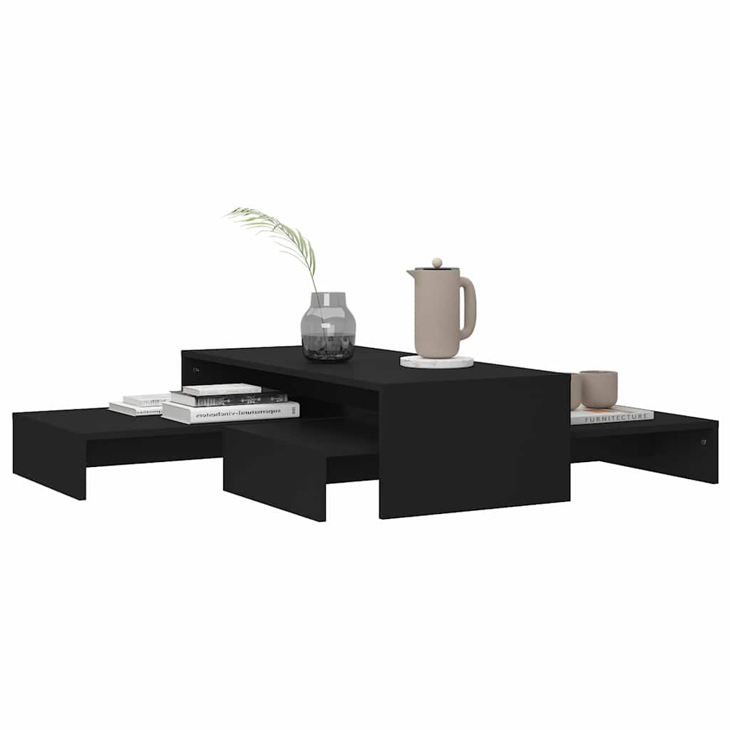 Nesting Coffee Table Set Black 100x100x26.5 cm Engineered Wood