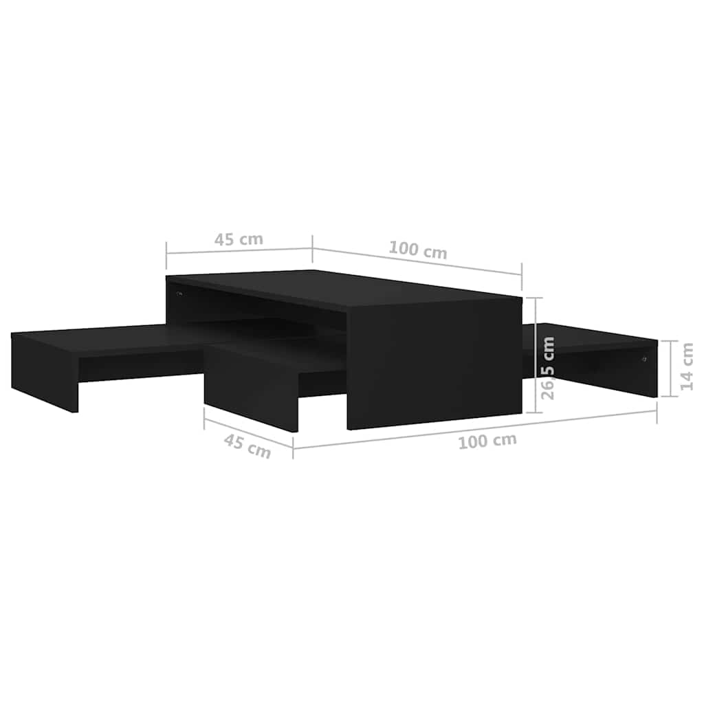 Nesting Coffee Table Set Black 100x100x26.5 cm Engineered Wood