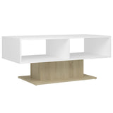 Coffee Table White and Sonoma Oak 103.5x50x44.5 cm Engineered Wood - Front View