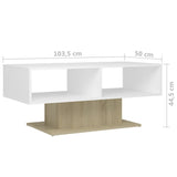 Coffee Table White and Sonoma Oak 103.5x50x44.5 cm Engineered Wood - Rear View