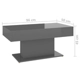Coffee Table High Gloss Grey 96x50x45 cm Engineered Wood - Rear View