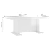 Coffee Table High Gloss White 103.5x60x40 cm Engineered Wood - Rear View