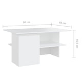 Coffee Table White 90x60x46.5 cm Engineered Wood - Rear View