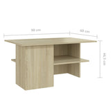 Coffee Table Sonoma Oak 90x60x46.5 cm Engineered Wood - Rear View