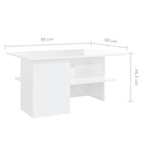 Coffee Table High Gloss White 90x60x46.5 cm Engineered Wood - Rear View