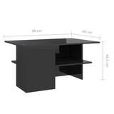 Coffee Table High Gloss Black 90x60x46.5 cm Engineered Wood - Rear View