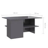 Coffee Table High Gloss Grey 90x60x46.5 cm Engineered Wood - Rear View
