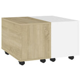 Coffee Table White and Sonoma Oak 60x60x38 cm Engineered Wood - Side View