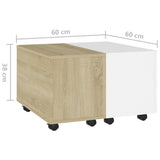 Coffee Table White and Sonoma Oak 60x60x38 cm Engineered Wood - Low Angle