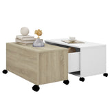 Coffee Table White and Sonoma Oak 75x75x38 cm Engineered Wood - Side View