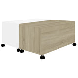 Coffee Table White and Sonoma Oak 75x75x38 cm Engineered Wood - Top-Down View
