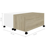 Coffee Table White and Sonoma Oak 75x75x38 cm Engineered Wood - Low Angle
