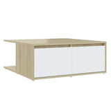 Coffee Table White and Sonoma Oak 80x80x31 cm Engineered Wood - Front View