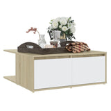 Coffee Table White and Sonoma Oak 80x80x31 cm Engineered Wood - Side View