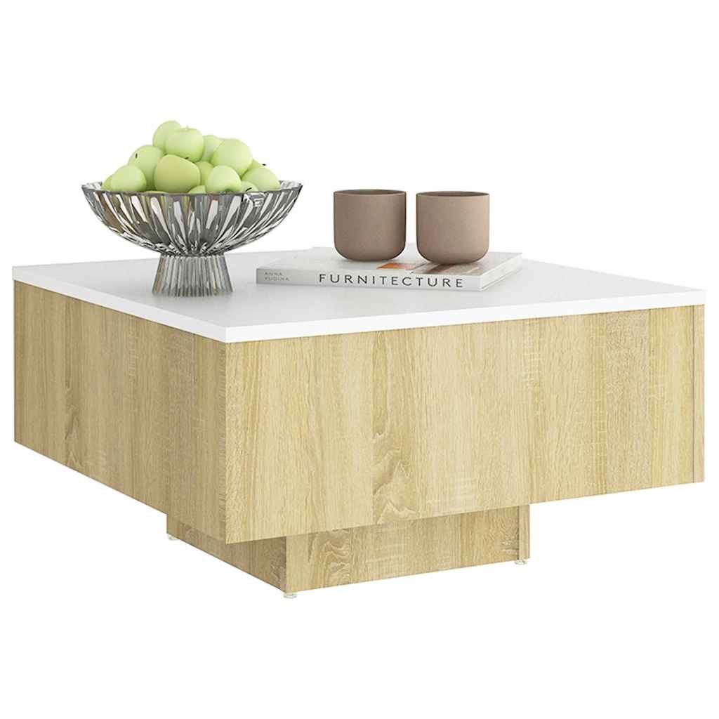 Coffee Table White and Sonoma Oak 60x60x31.5 cm Engineered Wood