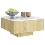 Coffee Table White and Sonoma Oak 60x60x31.5 cm Engineered Wood - Side View